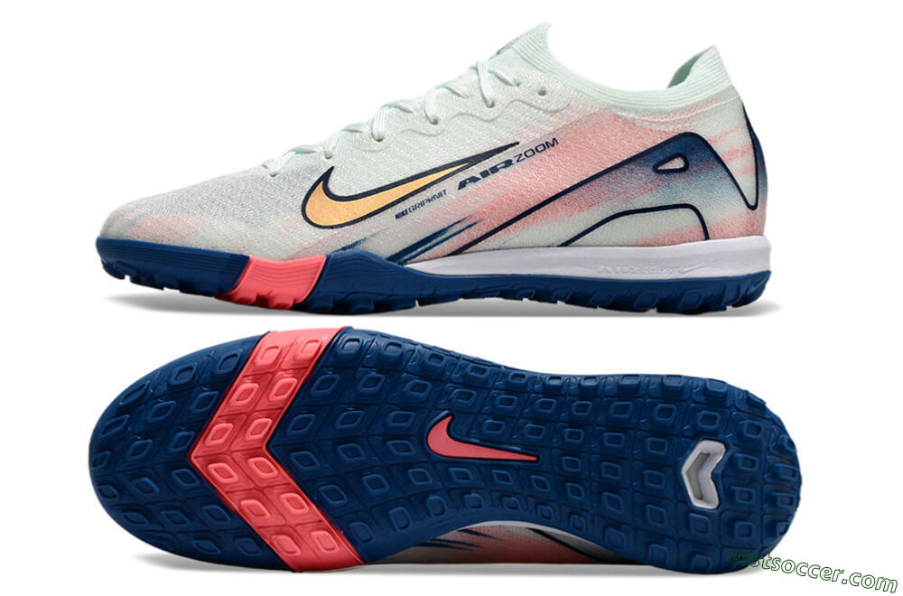 Nike Air Zoom Mercurial Vapor 16 Elite TF Low-Tops Soccer Shoes - White/Pink/Blue 7