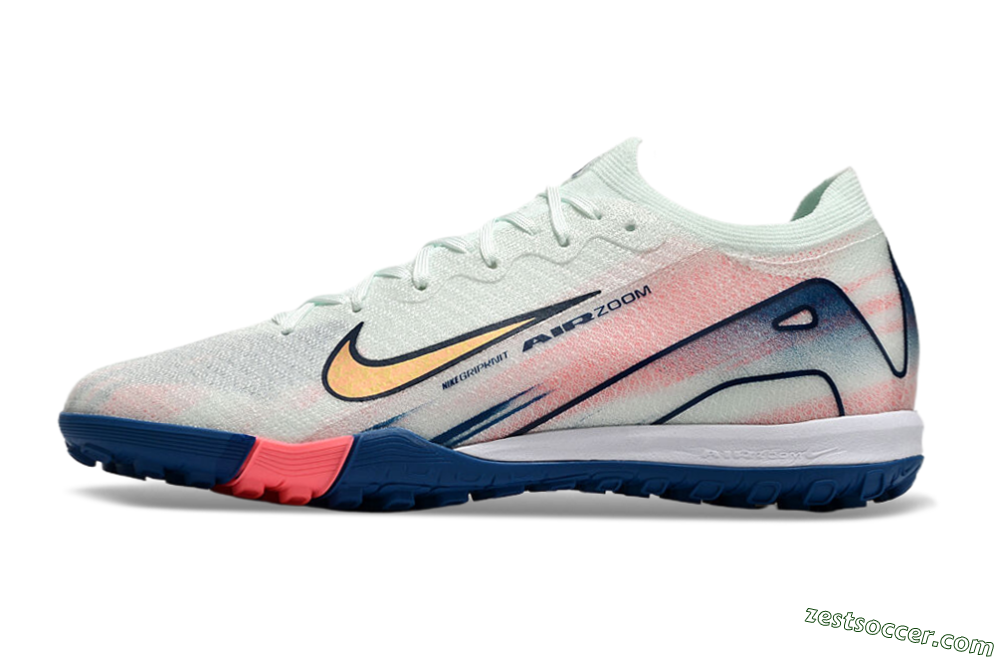 Nike Air Zoom Mercurial Vapor 16 Elite TF Low-Tops Soccer Shoes - White/Pink/Blue 0