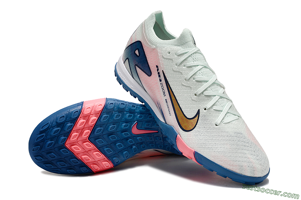 Nike Air Zoom Mercurial Vapor 16 Elite TF Low-Tops Soccer Shoes - White/Pink/Blue 2