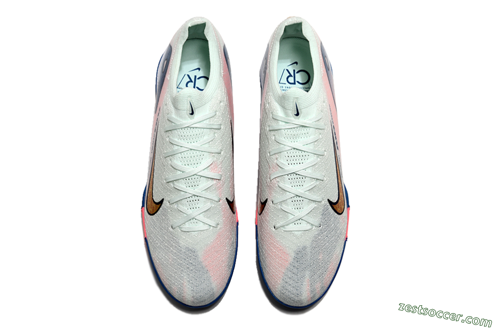 Nike Air Zoom Mercurial Vapor 16 Elite TF Low-Tops Soccer Shoes - White/Pink/Blue 3