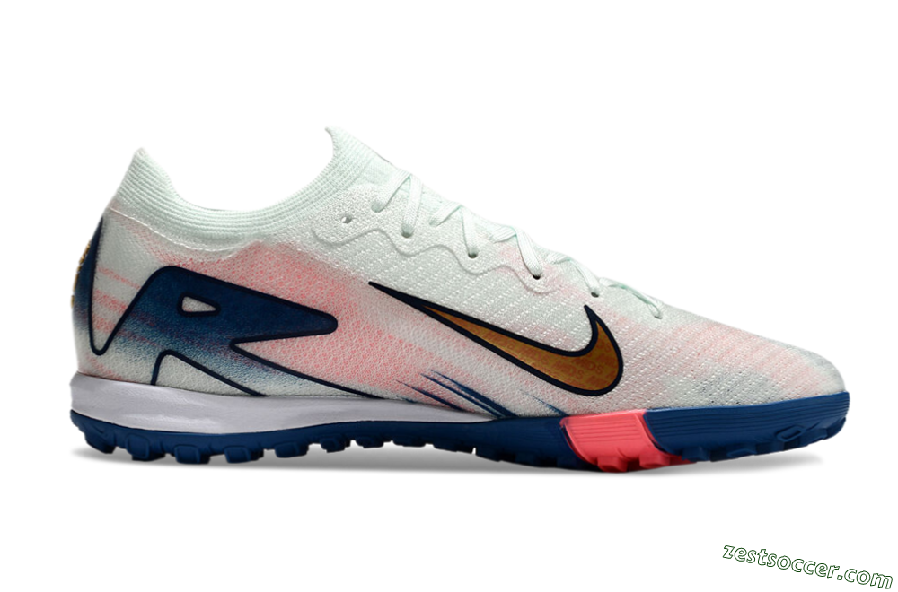 Nike Air Zoom Mercurial Vapor 16 Elite TF Low-Tops Soccer Shoes - White/Pink/Blue 6