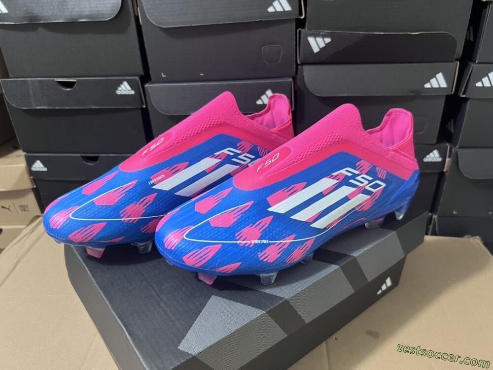 Adidas F50 Elite Laceless FG Low-Tops Soccer Cleats - Blue/Pink/White