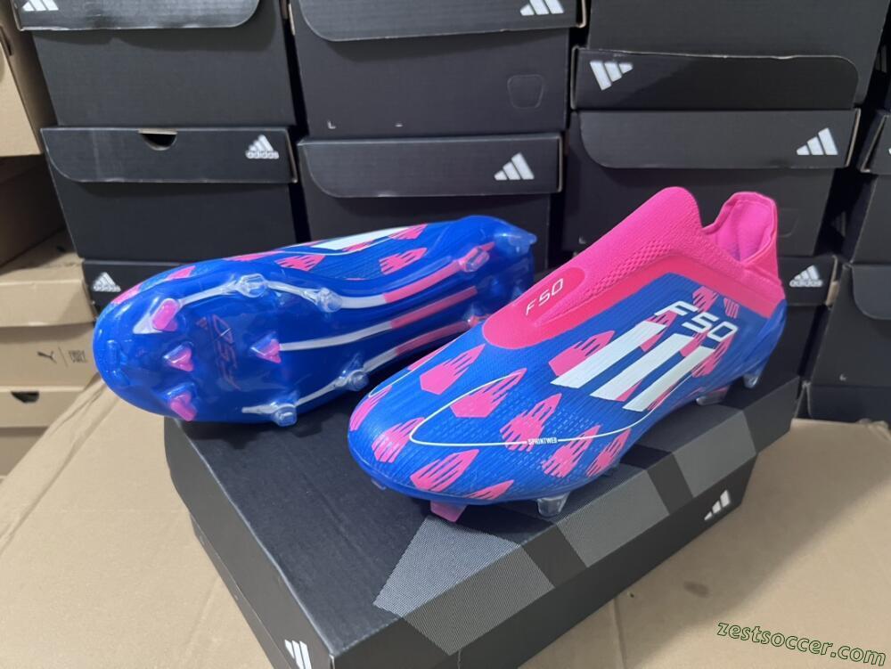 Adidas F50 Elite Laceless FG Low-Tops Soccer Cleats - Blue/Pink/White