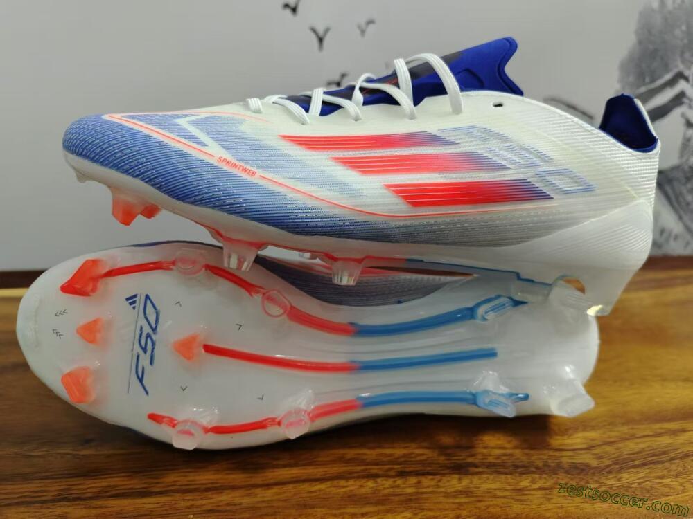 Adidas F50 Adizero FG Low-Tops Soccer Cleats - White/Blue/Pink