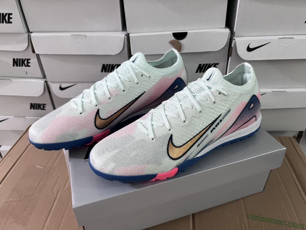 Nike Air Zoom Mercurial Vapor 16 Elite TF Low-Tops Soccer Shoes - White/Pink/Blue