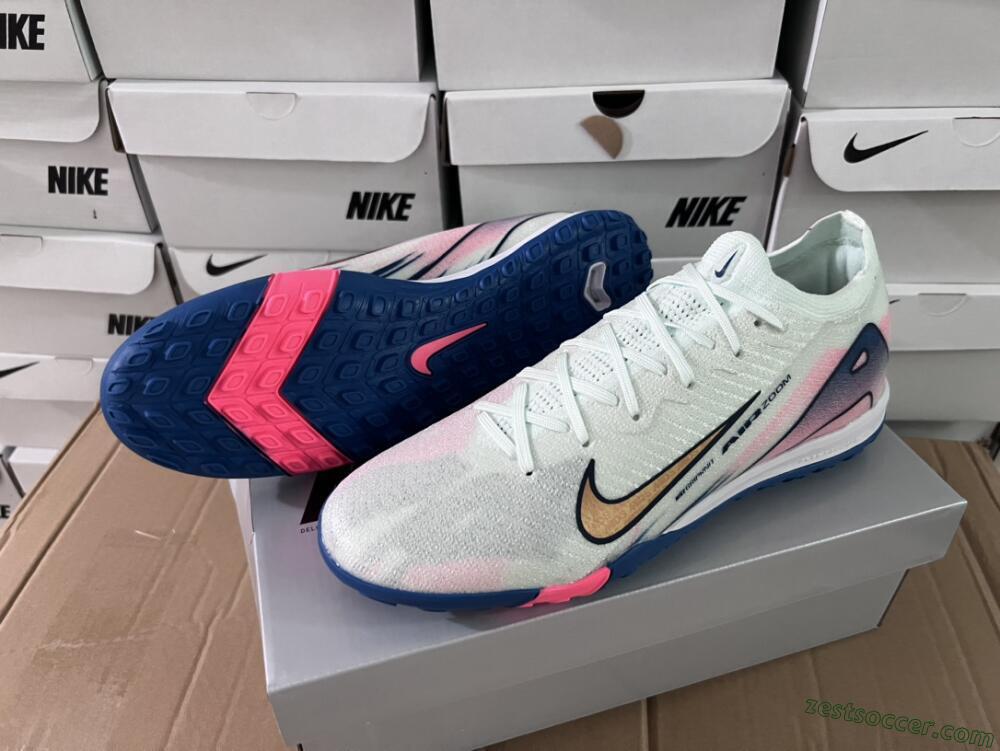 Nike Air Zoom Mercurial Vapor 16 Elite TF Low-Tops Soccer Shoes - White/Pink/Blue
