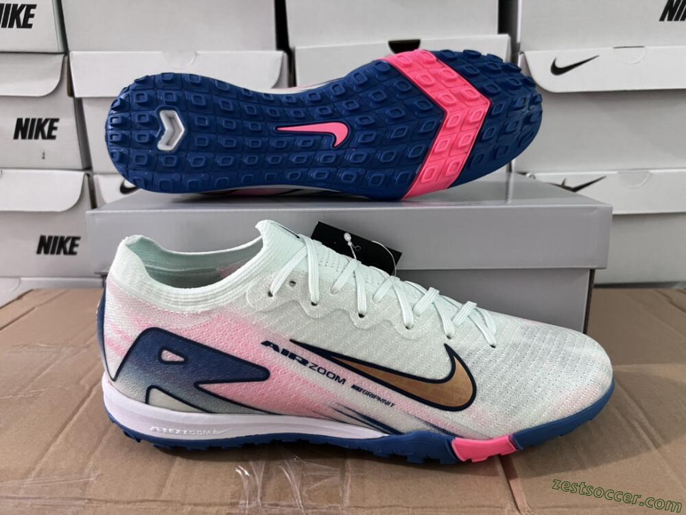 Nike Air Zoom Mercurial Vapor 16 Elite TF Low-Tops Soccer Shoes - White/Pink/Blue