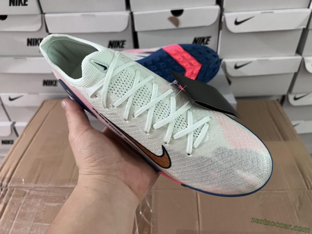 Nike Air Zoom Mercurial Vapor 16 Elite TF Low-Tops Soccer Shoes - White/Pink/Blue