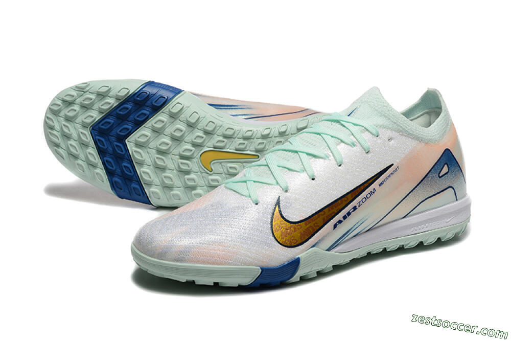 Nike Air Zoom Mercurial Vapor 16 Elite TF Low-Tops Soccer Shoes - Jade/Blue/Gold 3