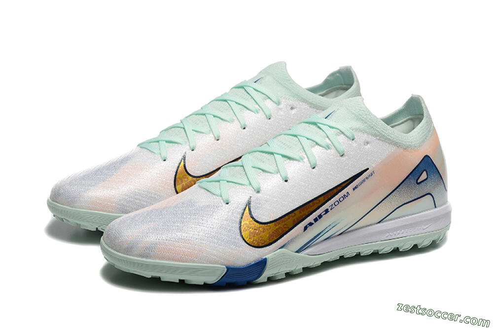 Nike Air Zoom Mercurial Vapor 16 Elite TF Low-Tops Soccer Shoes - Jade/Blue/Gold 5