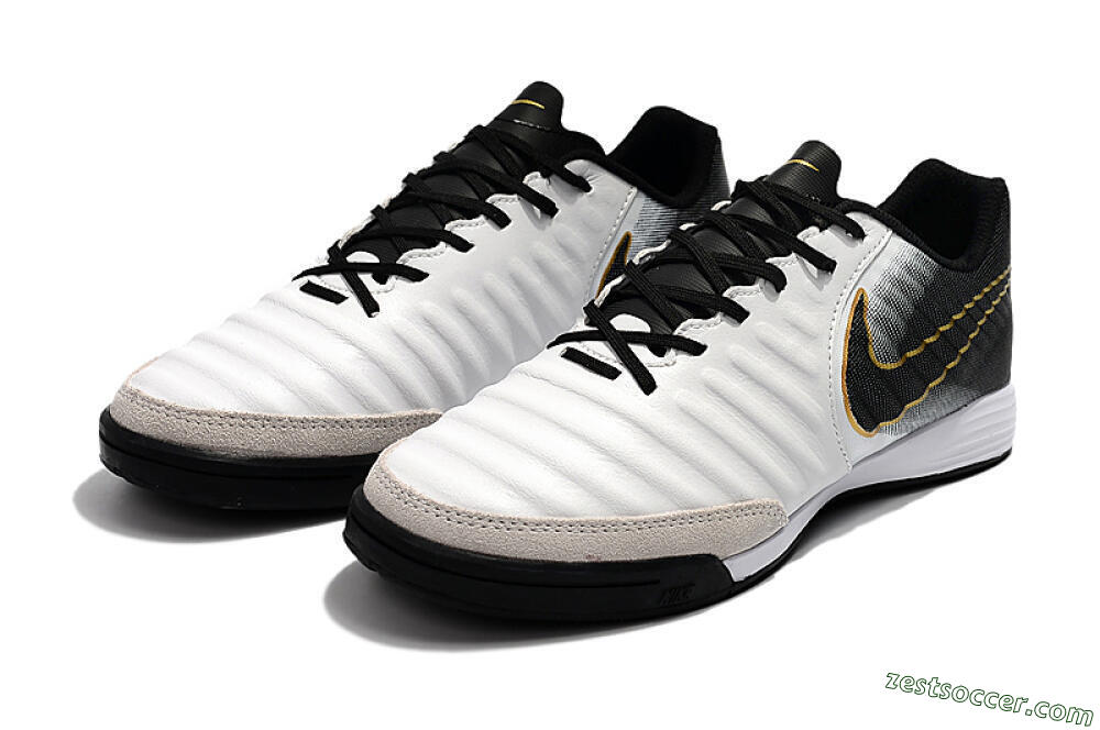 Nike Tiempo Ligera 4 IC Low-Tops Soccer Shoes - White/Black/Gold 5