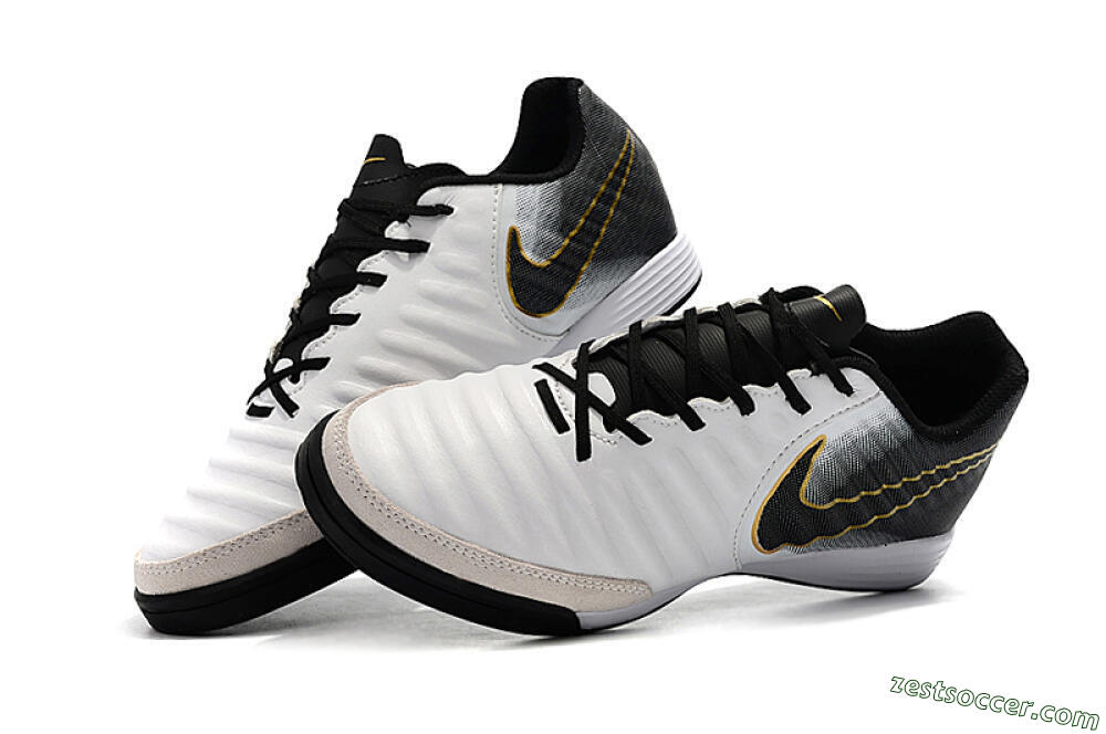 Nike Tiempo Ligera 4 IC Low-Tops Soccer Shoes - White/Black/Gold 6
