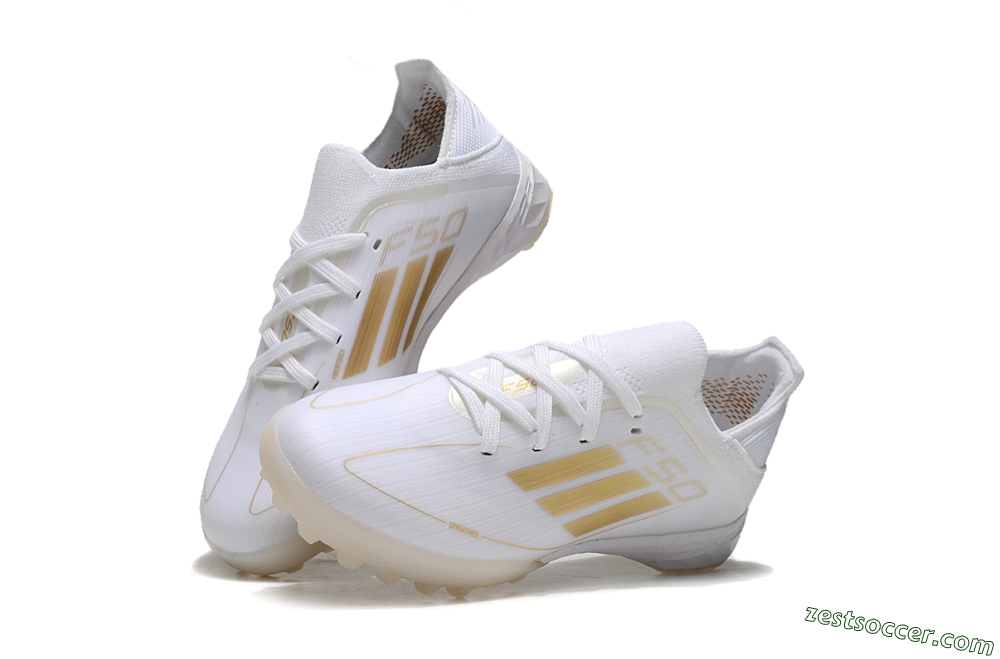 Kids Adidas F50 Elite TF Low-Tops Soccer Shoes - White/Gold 3