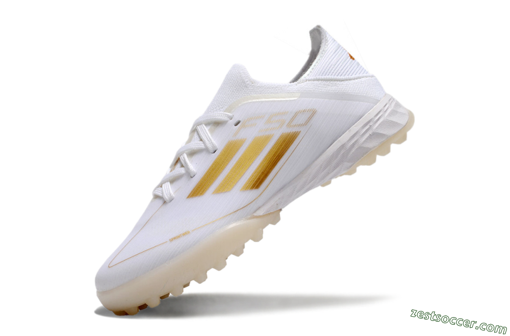 Kids Adidas F50 Elite TF Low-Tops Soccer Shoes - White/Gold 6