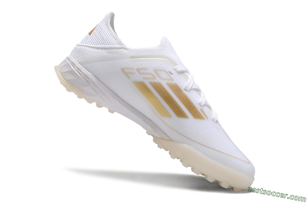 Kids Adidas F50 Elite TF Low-Tops Soccer Shoes - White/Gold 5