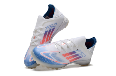 Kids Adidas F50 Elite TF Low-Tops Soccer Shoes - White/Blue/Orange
