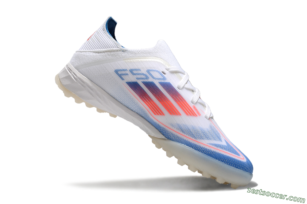 Kids Adidas F50 Elite TF Low-Tops Soccer Shoes - White/Blue/Orange 4