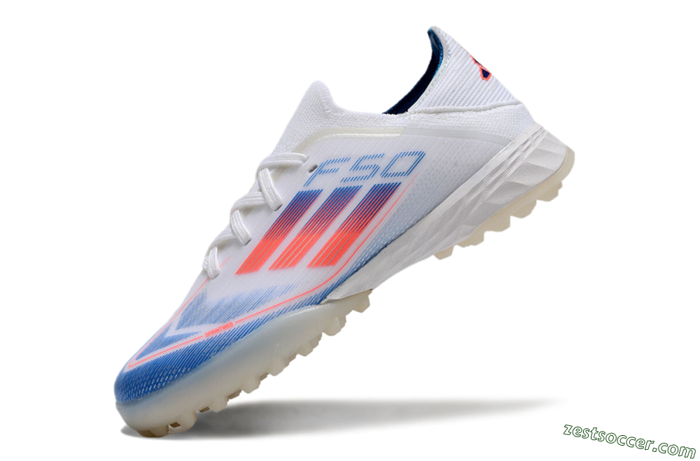 Kids Adidas F50 Elite TF Low-Tops Soccer Shoes - White/Blue/Orange 5