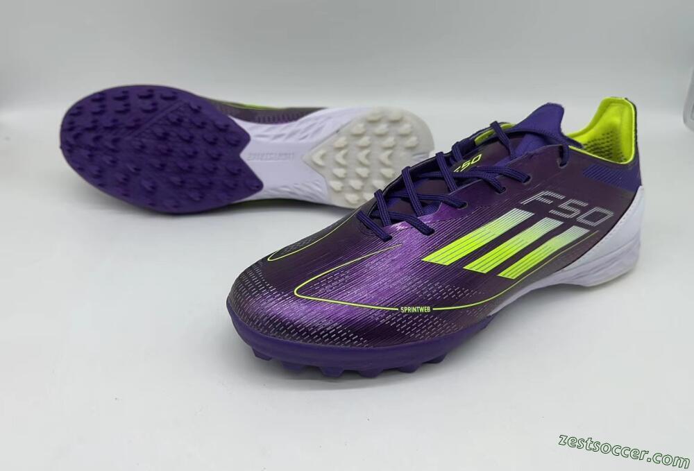 Adidas F50 Pro TF Low-Tops Soccer Shoes - Purple/Cloud White/Lucid Lemon