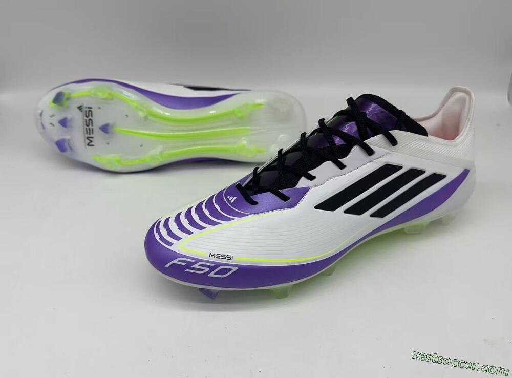 Adidas F50 Elite FG Low-Tops Soccer Cleats - White/Purple/Black/Yellow