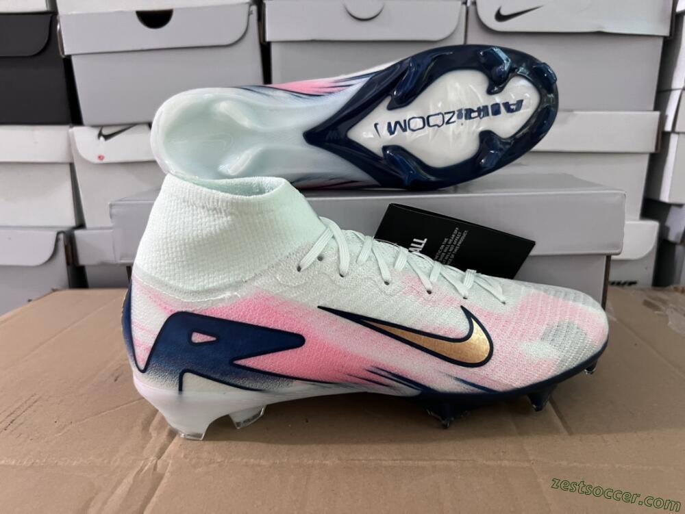 Nike Air Zoom Mercurial Superfly 10 Elite FG High-Tops Soccer Cleats - White/Pink/Blue