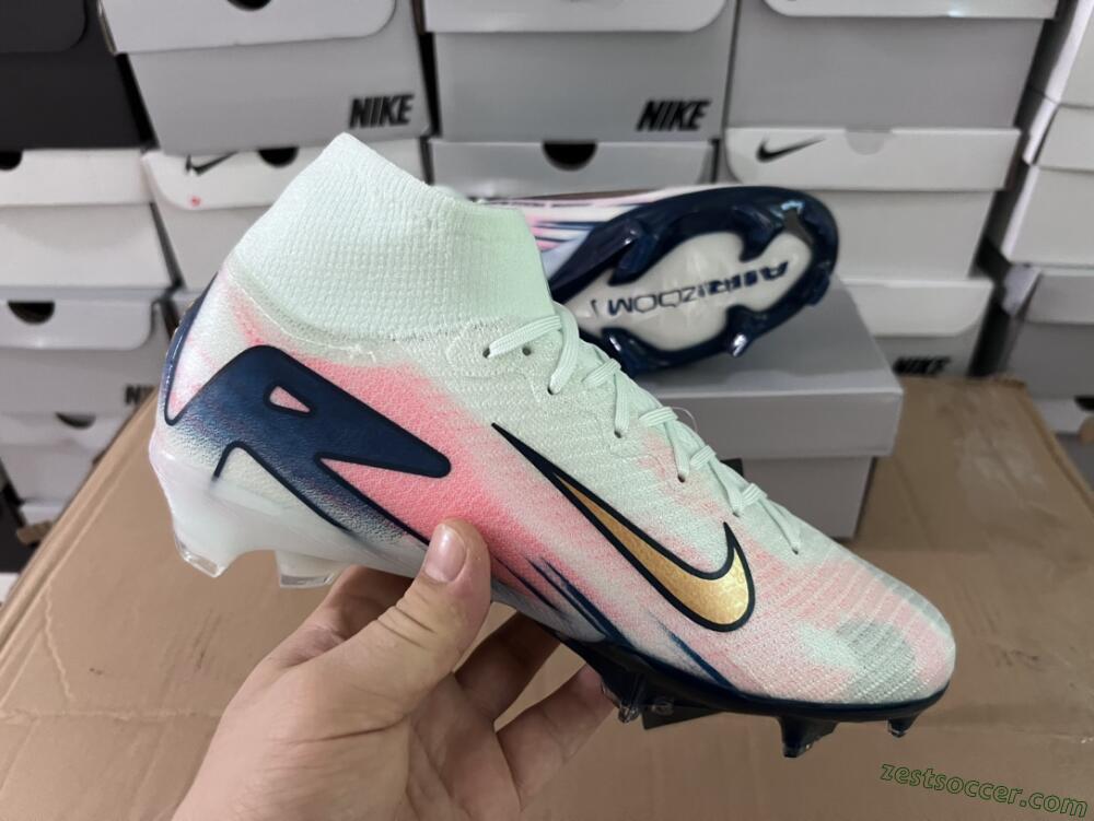 Nike Air Zoom Mercurial Superfly 10 Elite FG High-Tops Soccer Cleats - White/Pink/Blue