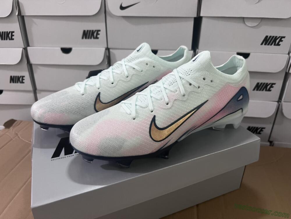 Nike Air Zoom Mercurial Vapor 16 Elite FG Low-Tops Soccer Cleats - White/Pink/Blue
