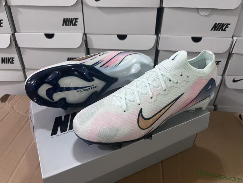 Nike Air Zoom Mercurial Vapor 16 Elite FG Low-Tops Soccer Cleats - White/Pink/Blue