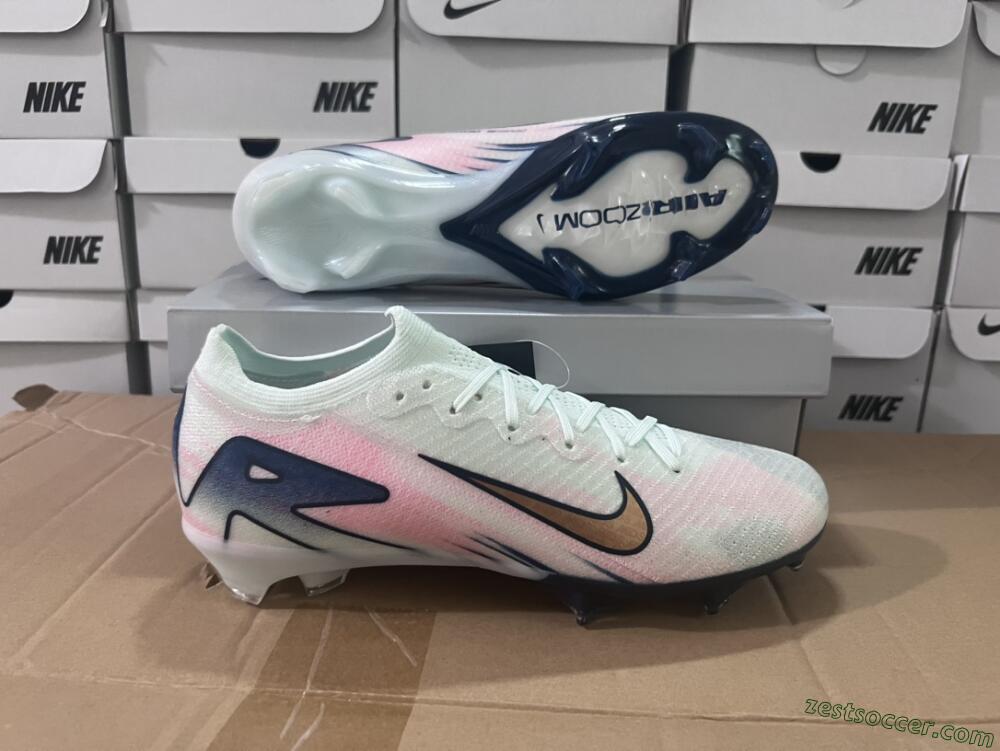 Nike Air Zoom Mercurial Vapor 16 Elite FG Low-Tops Soccer Cleats - White/Pink/Blue