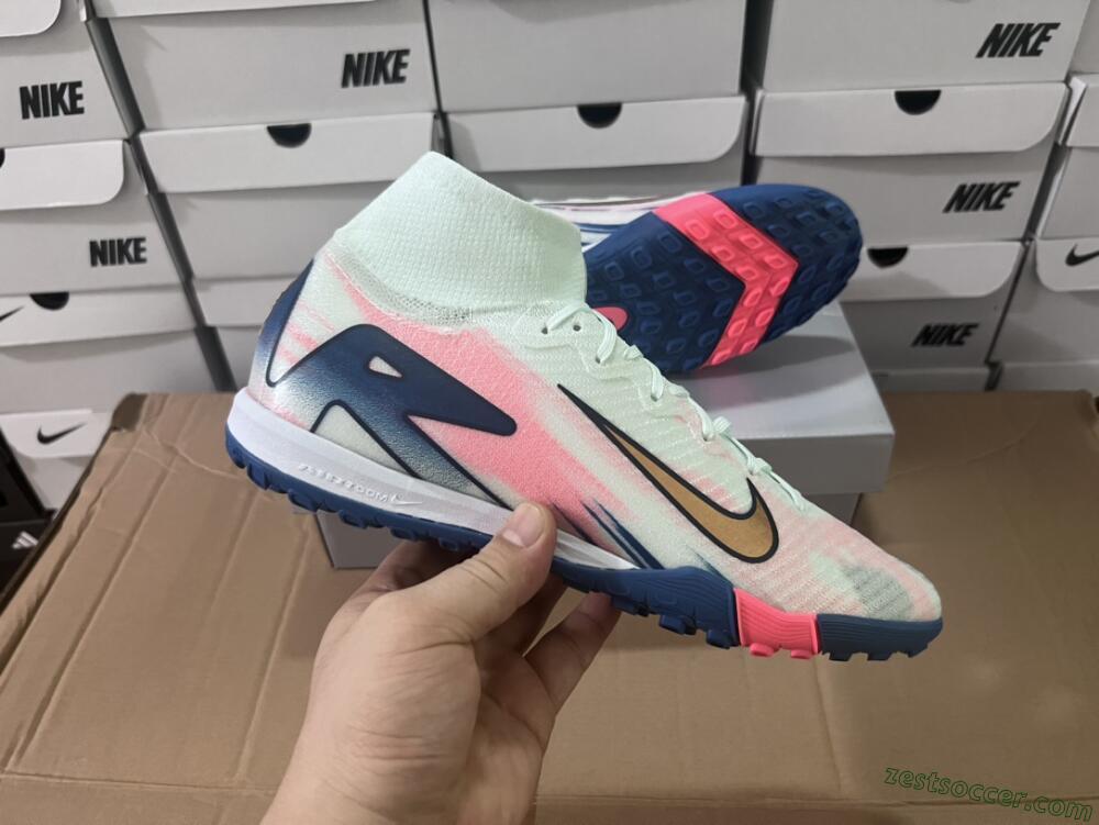Nike Air Zoom Mercurial Superfly 10 Elite TF High-Tops Soccer Shoes - White/Pink/Blue