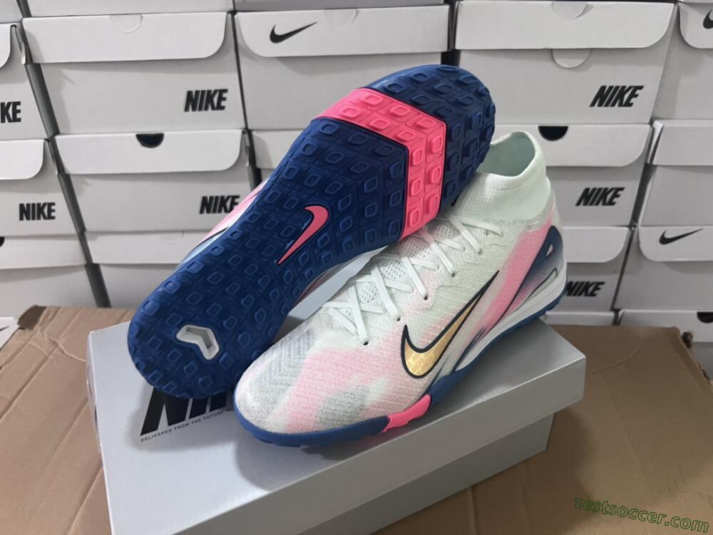 Nike Air Zoom Mercurial Superfly 10 Elite TF High-Tops Soccer Shoes - White/Pink/Blue