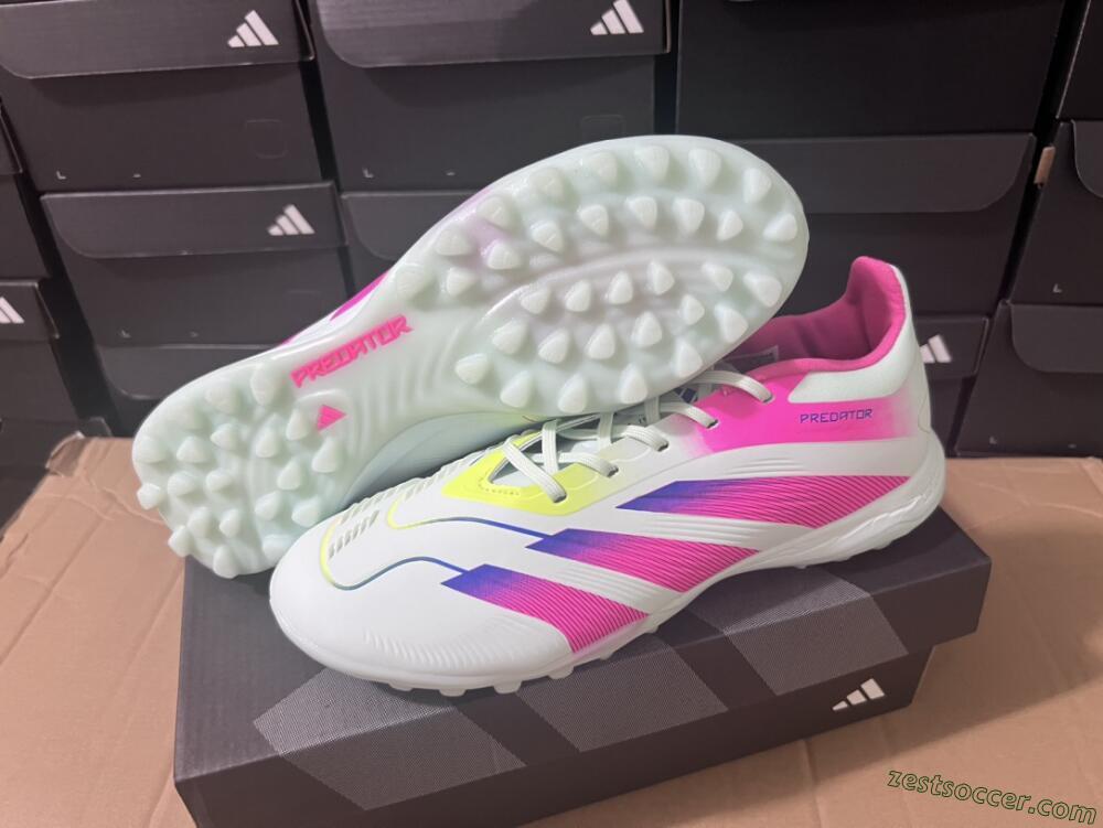 Adidas Predator 24 Elite TF Low-Tops Soccer Shoes - White/Pink/Blue/Yellow