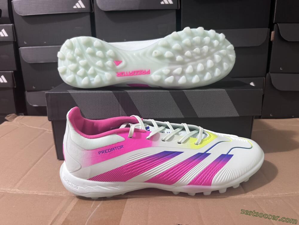 Adidas Predator 24 Elite TF Low-Tops Soccer Shoes - White/Pink/Blue/Yellow