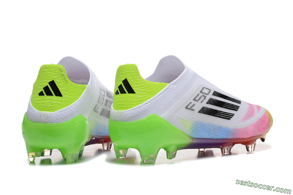 Adidas F50 Elite Laceless FG Low-Tops Soccer Cleats - White/Gold/Pink/Blue/Yellow 6