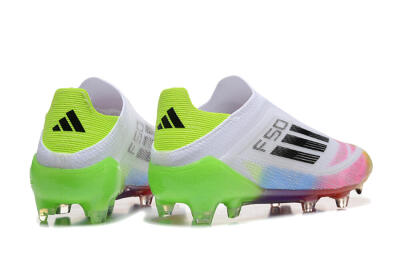 Adidas F50 Elite Laceless FG Low-Tops Soccer Cleats - White/Gold/Pink/Blue/Yellow