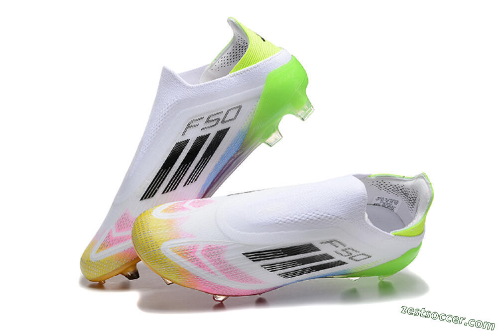 Adidas F50 Elite Laceless FG Low-Tops Soccer Cleats - White/Gold/Pink/Blue/Yellow 3