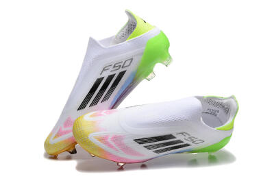 Adidas F50 Elite Laceless FG Low-Tops Soccer Cleats - White/Gold/Pink/Blue/Yellow