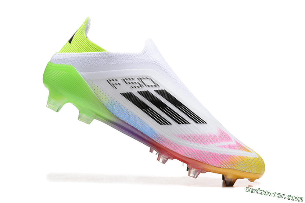 Adidas F50 Elite Laceless FG Low-Tops Soccer Cleats - White/Gold/Pink/Blue/Yellow 4