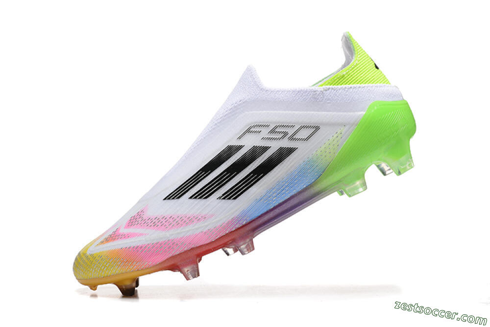 Adidas F50 Elite Laceless FG Low-Tops Soccer Cleats - White/Gold/Pink/Blue/Yellow 5