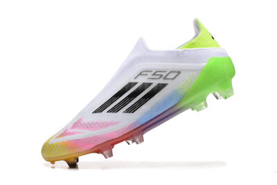 Adidas F50 Elite Laceless FG Low-Tops Soccer Cleats - White/Gold/Pink/Blue/Yellow