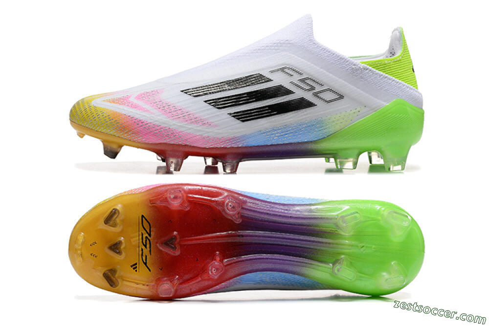 Adidas F50 Elite Laceless FG Low-Tops Soccer Cleats - White/Gold/Pink/Blue/Yellow 1