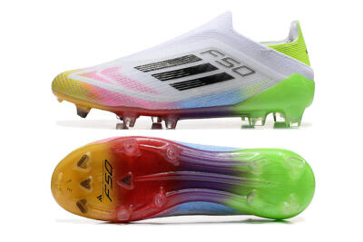 Adidas F50 Elite Laceless FG Low-Tops Soccer Cleats - White/Gold/Pink/Blue/Yellow