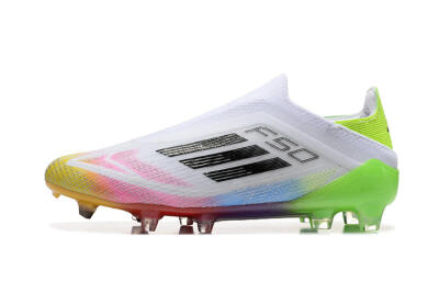 Adidas F50 Elite Laceless FG Low-Tops Soccer Cleats - White/Gold/Pink/Blue/Yellow