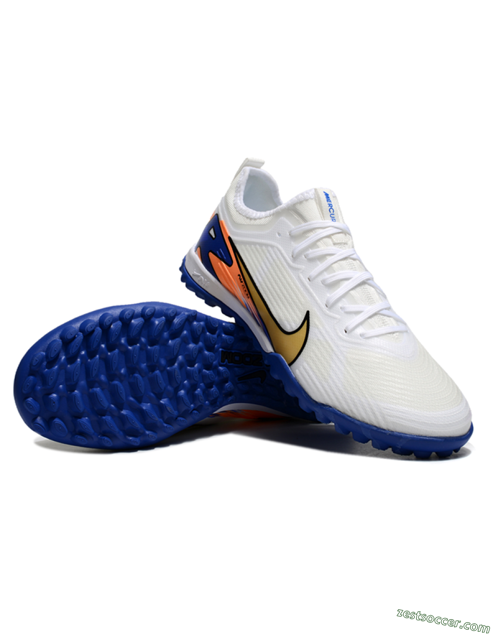 Nike Air Zoom Mercurial Vapor 16 Elite TF Low-Tops Soccer Shoes - White/Gold/Orange/Blue 3
