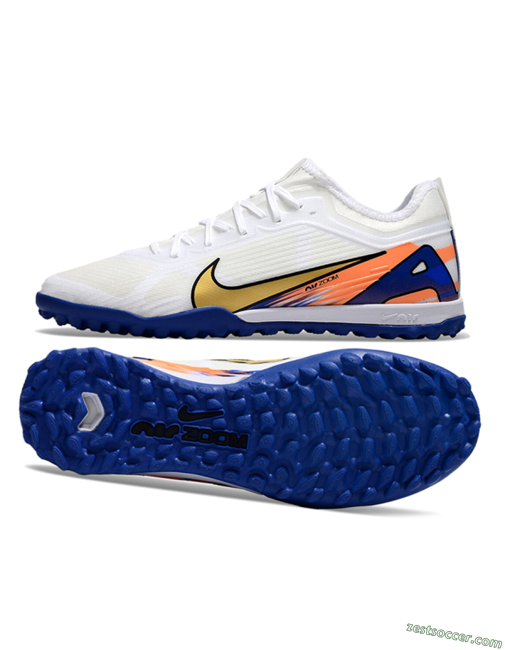 Nike Air Zoom Mercurial Vapor 16 Elite TF Low-Tops Soccer Shoes - White/Gold/Orange/Blue 1