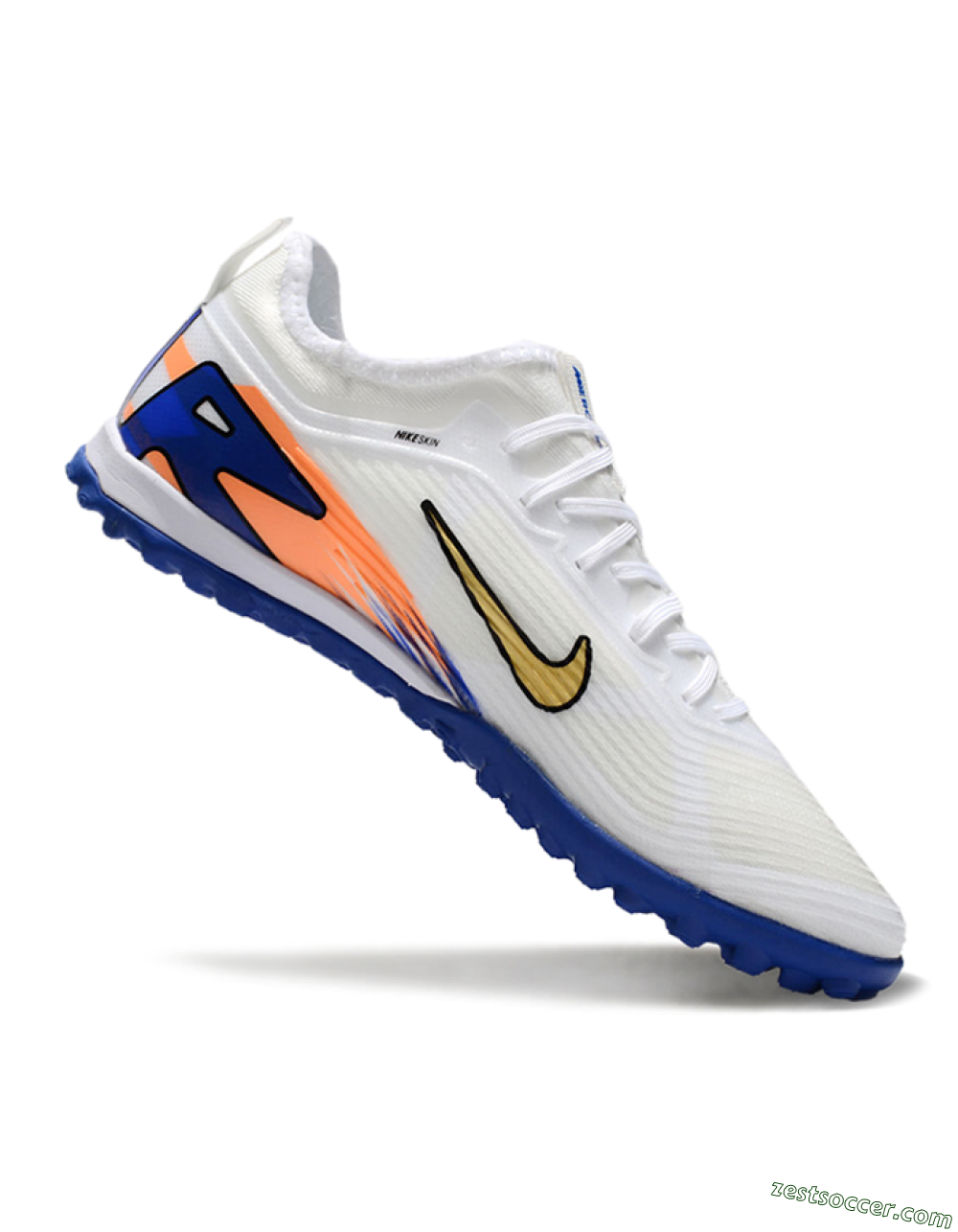 Nike Air Zoom Mercurial Vapor 16 Elite TF Low-Tops Soccer Shoes - White/Gold/Orange/Blue 4