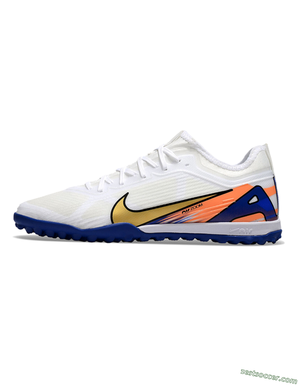 Nike Air Zoom Mercurial Vapor 16 Elite TF Low-Tops Soccer Shoes - White/Gold/Orange/Blue 2