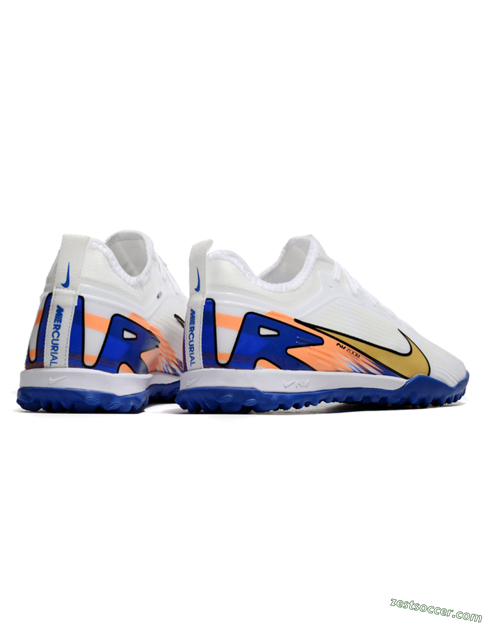 Nike Air Zoom Mercurial Vapor 16 Elite TF Low-Tops Soccer Shoes - White/Gold/Orange/Blue 6