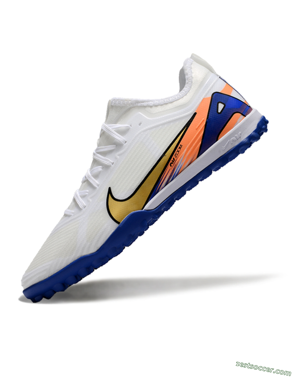 Nike Air Zoom Mercurial Vapor 16 Elite TF Low-Tops Soccer Shoes - White/Gold/Orange/Blue 5