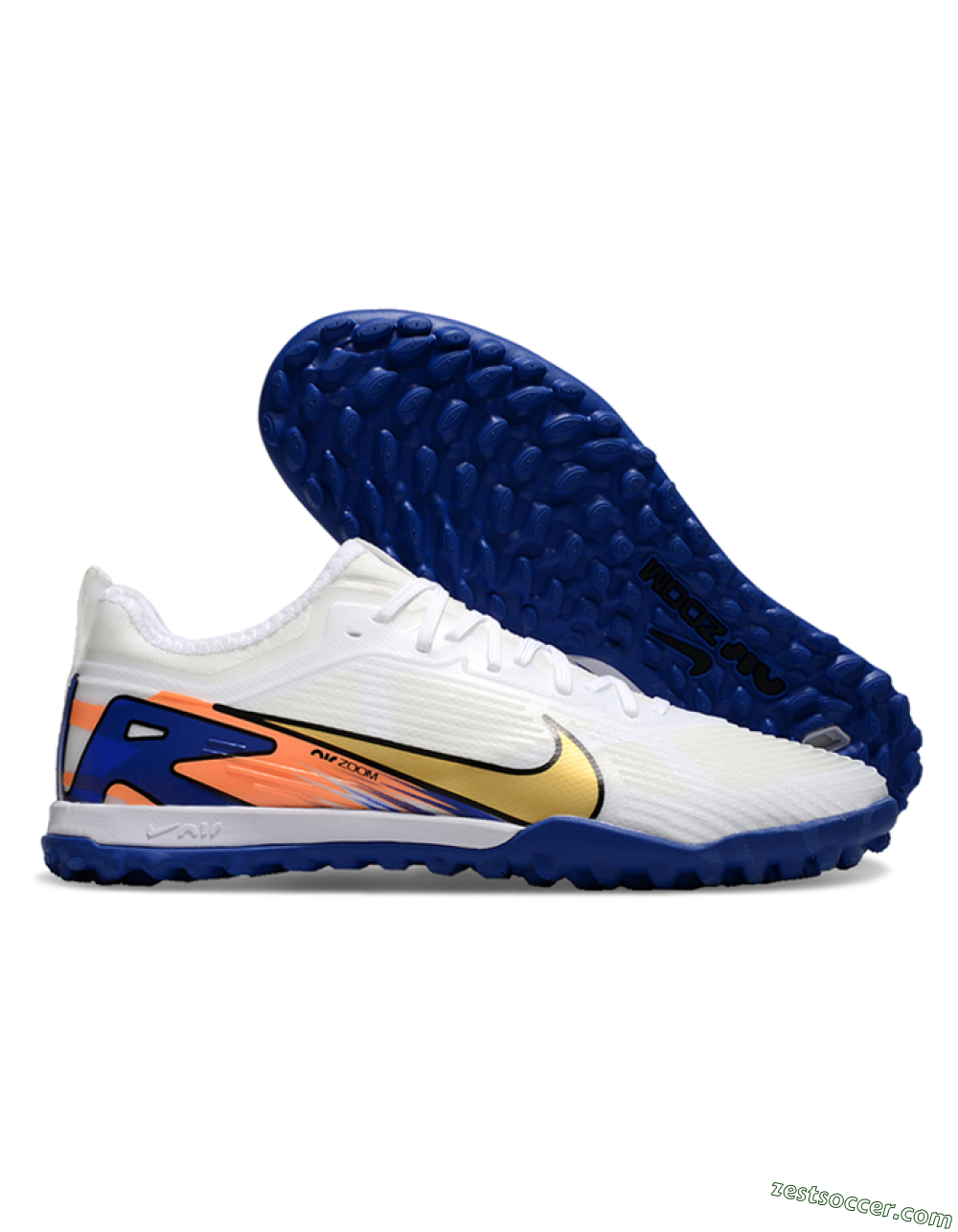 Nike Air Zoom Mercurial Vapor 16 Elite TF Low-Tops Soccer Shoes - White/Gold/Orange/Blue 0